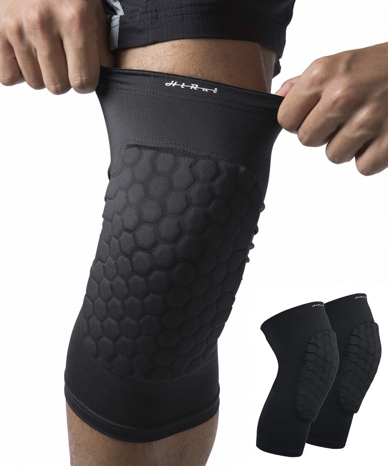 HiRui Knee Pads for Kids Youth Adult, Basketball Baseball Knee Brace Knee Support, Collision Avoidance Kneepad Compression Knee Sleeve for Volleyball Football Cycling Running-1Pair (Black, L) - Image 1